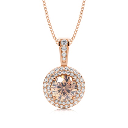 4 Prong Setting Champagne Diamond Halo Pendant