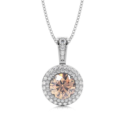 4 Prong Setting Champagne Diamond Halo Pendant