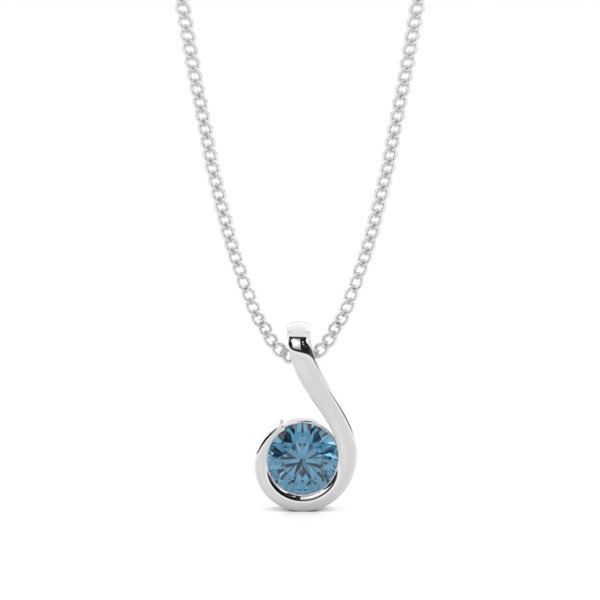Semi Bezel Round Blue Topaz Solitaire Pendant