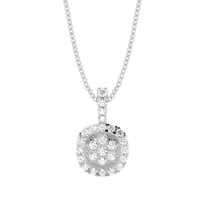 4 Prong & Pave Setting Round Diamond Cluster Pendant
