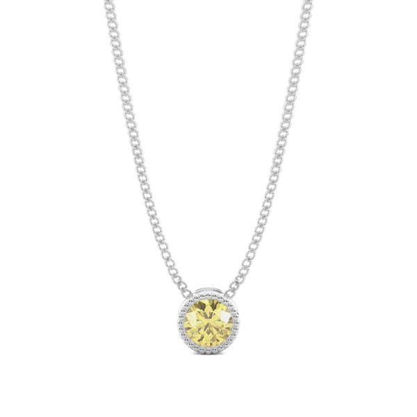 Bezel Yellow Diamond Milligrain Solitaire Pendant