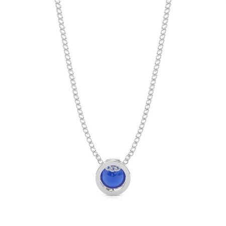Runder Blauer Saphir-Solitäranhänger In Lünettenfassung
