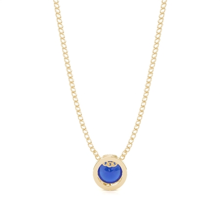 Runder Blauer Saphir-Solitäranhänger In Lünettenfassung