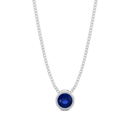 Full Bezel Setting Round Blue Sapphire Solitaire Pendant