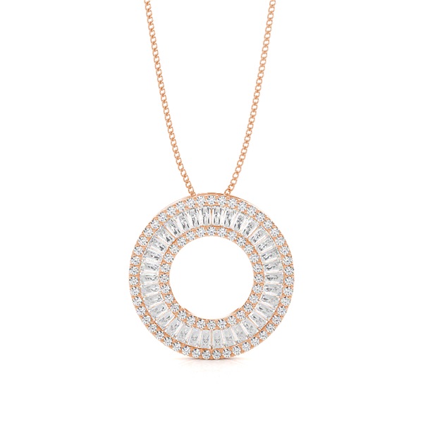 Pave Setting Round and Baguette Diamond Circle Pendant