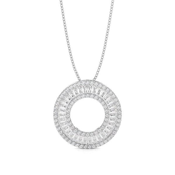 Pave Setting Round and Baguette Diamond Circle Pendant