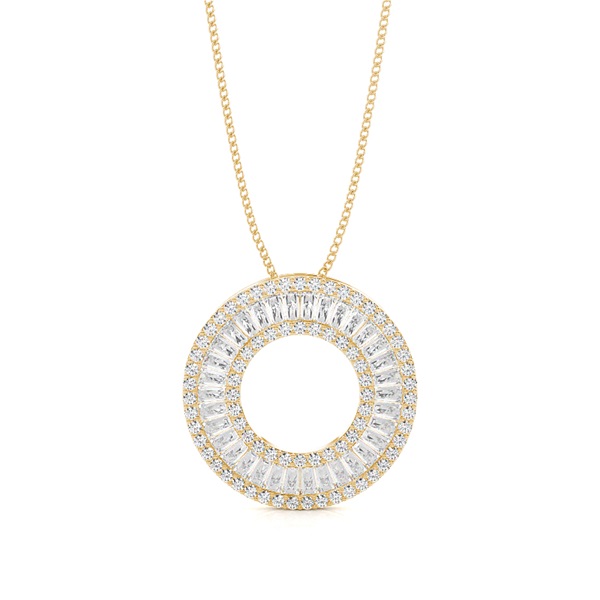 Pave Setting Round and Baguette Diamond Circle Pendant