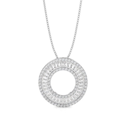 Pave Setting Round and Baguette Diamond Circle Pendant