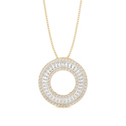 Pave Setting Round and Baguette Diamond Circle Pendant