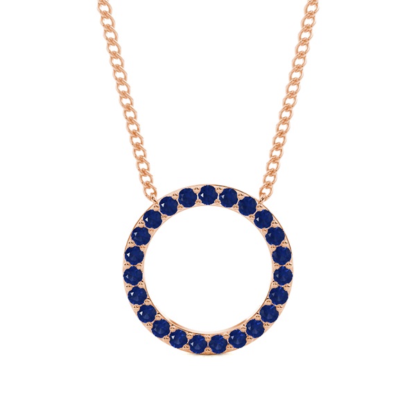 Pave Setting Round Blue Sapphire Circle Pendant