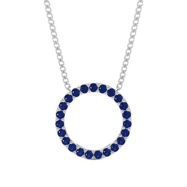 Pave Setting Round Blue Sapphire Circle Pendant