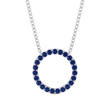 Pave Setting Round Blue Sapphire Circle Pendant