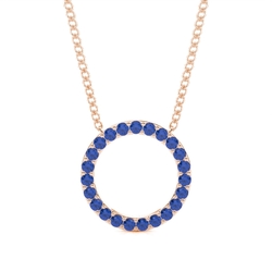 Pave Setting Round Blue Sapphire Circle Pendant