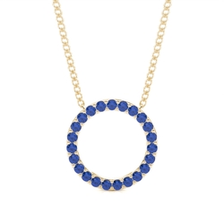 Pave Setting Round Blue Sapphire Circle Pendant