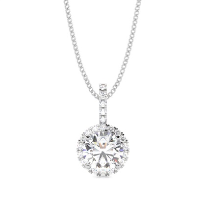 Round Silver Halo Diamond Pendants