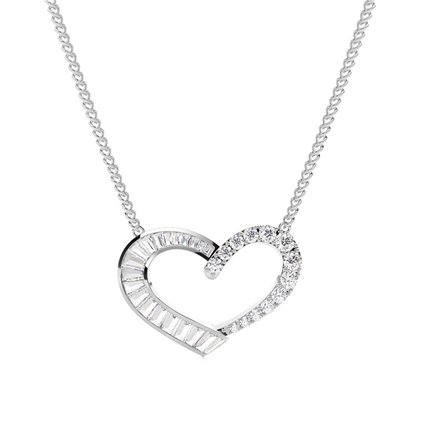 Channel Setting Round and Baguette Diamond Heart Pendant