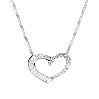 Channel Setting Round and Baguette Diamond Heart Pendant