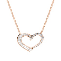 Channel Setting Round and Baguette Diamond Heart Pendant