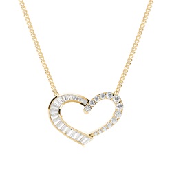 Channel Setting Round and Baguette Diamond Heart Pendant