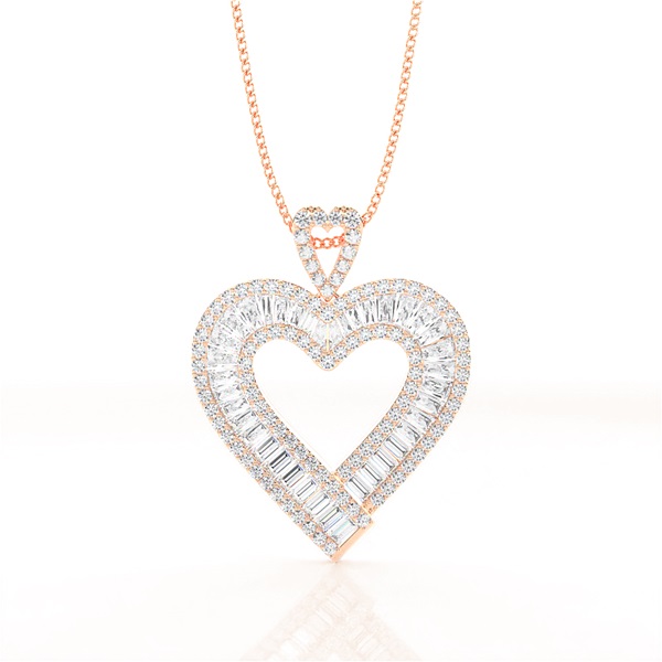 Channel Setting Round and Baguette Diamond Heart Pendant