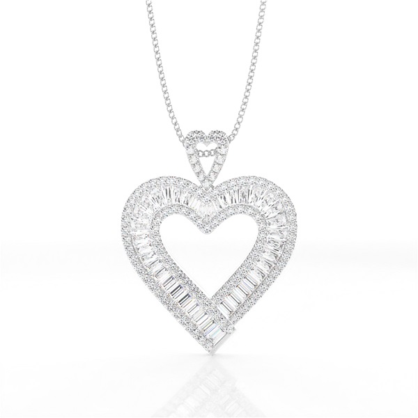 Channel Setting Round and Baguette Diamond Heart Pendant