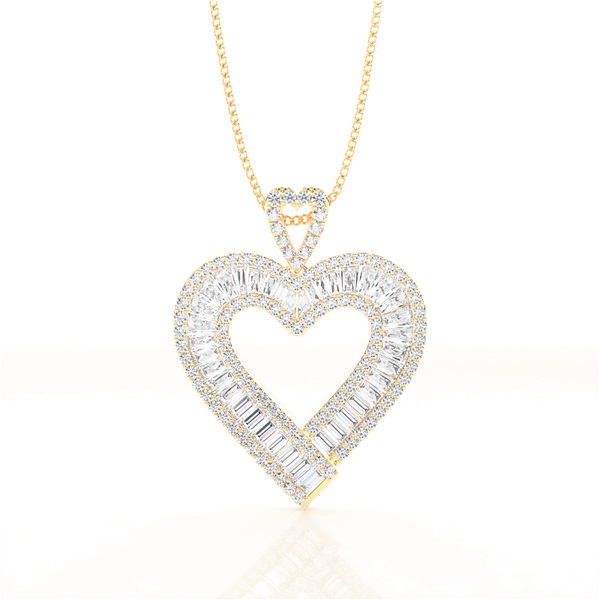 Channel Setting Round and Baguette Diamond Heart Pendant