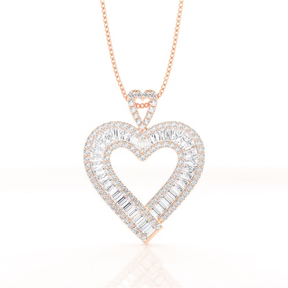Baguette Rose Gold Heart Diamond Pendants