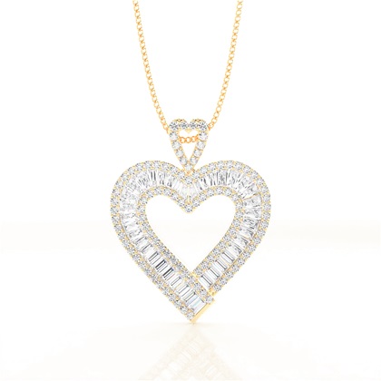 Baguette Yellow Gold Heart Diamond Pendants
