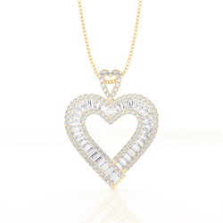 Channel Setting Round and Baguette Diamond Heart Pendant