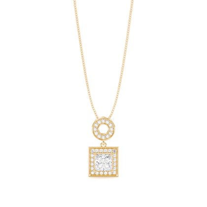 Princess Yellow Gold Halo Diamond Pendants