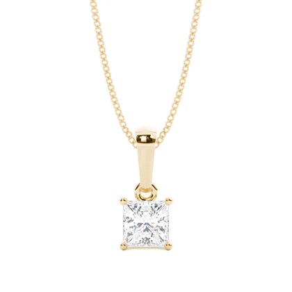Princess Yellow Gold Solitaire Diamond Pendants Necklaces