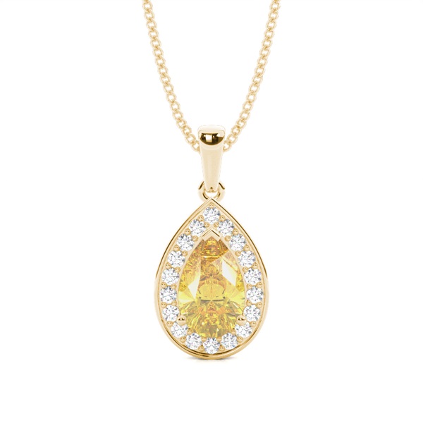 3 Prong Yellow Diamond Halo Pendant