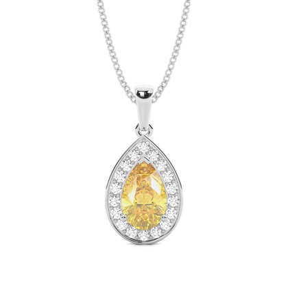 3 Prong Yellow Diamond Halo Pendant