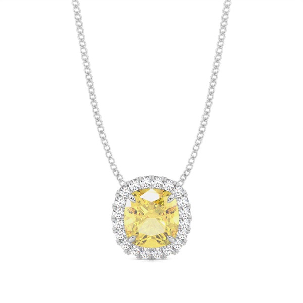 4 Prong Yellow Diamond Halo Pendant