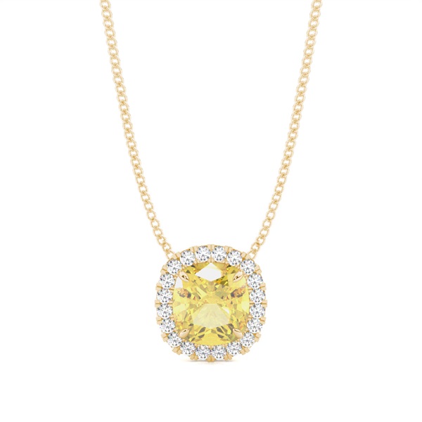4 Prong Yellow Diamond Halo Pendant