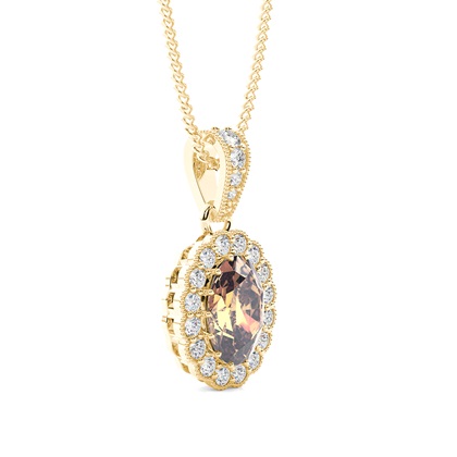 Prong-Rahmen-Champagner-Diamant-Halo-Anhänger