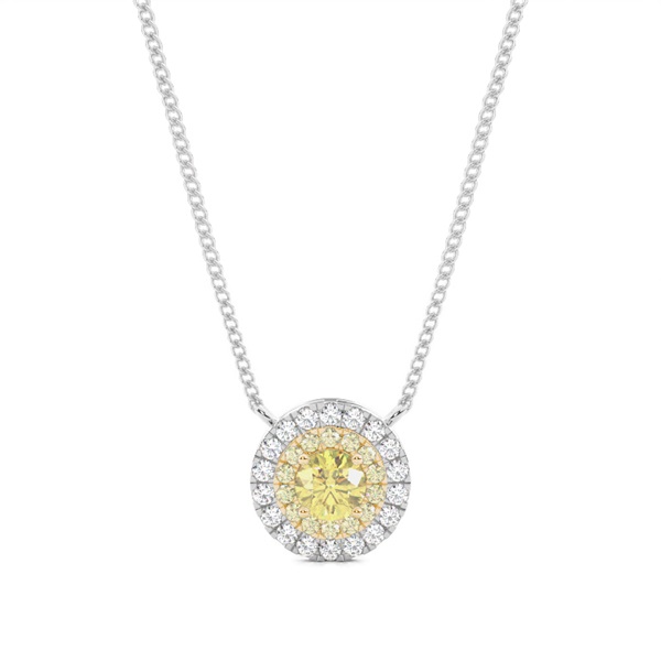 4 Prong  Yellow Diamond Halo Pendant