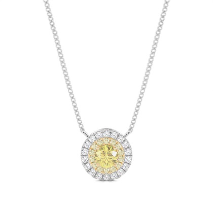 4 Prong  Yellow Diamond Halo Pendant