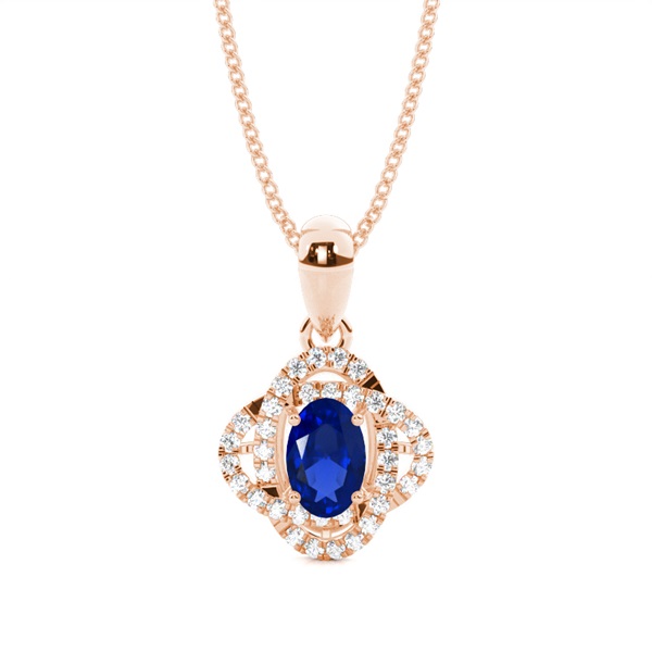 4 Prong Setting Blue Sapphire Halo Pendant