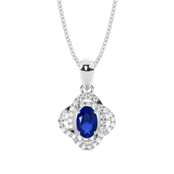 4 Prong Setting Blue Sapphire Halo Pendant