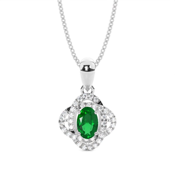 4 Prong Setting Emerald Halo Pendant