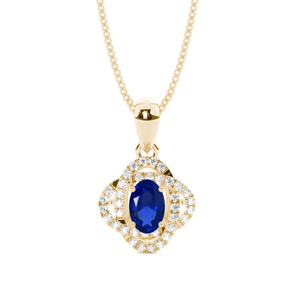 4 Prong Setting Blue Sapphire Halo Pendant