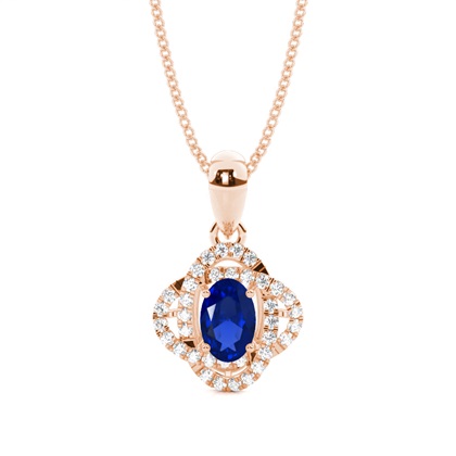 4 Prong Setting Blue Sapphire Halo Pendant