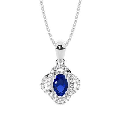 4 Prong Setting Blue Sapphire Halo Pendant