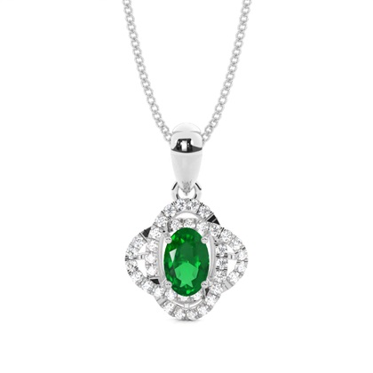 4 Prong Setting Emerald Halo Pendant