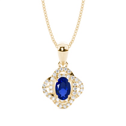 4 Prong Setting Blue Sapphire Halo Pendant