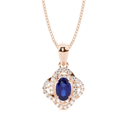 4 Prong Setting Blue Sapphire Halo Pendant