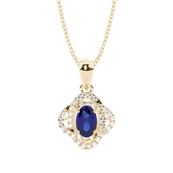 4 Prong Setting Blue Sapphire Halo Pendant