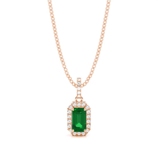 4 Prong Setting Emerald Halo Pendant