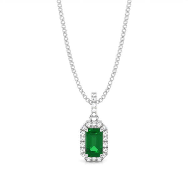 4 Prong Setting Emerald Halo Pendant